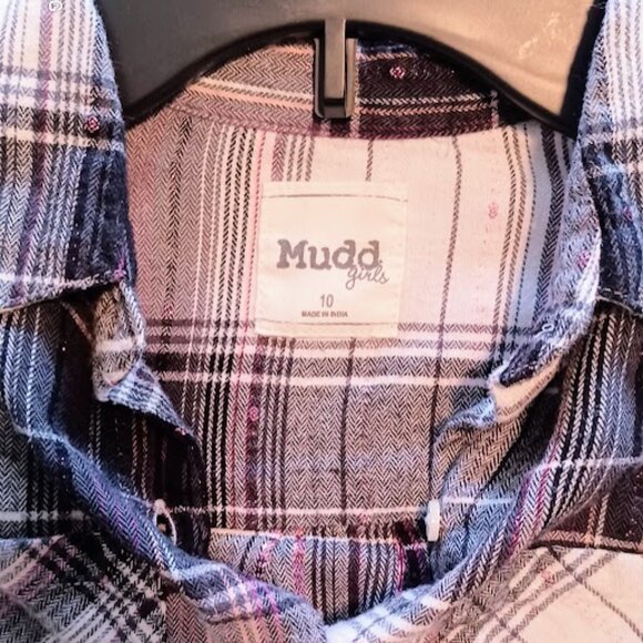 Mudd Girls size 10 Flannel shirt black, white, and gray with pink sparkles - Picture 4 of 7